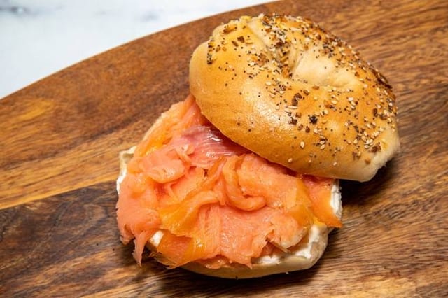 Sliced Lox and Plain Cream Cheese on a Bagel