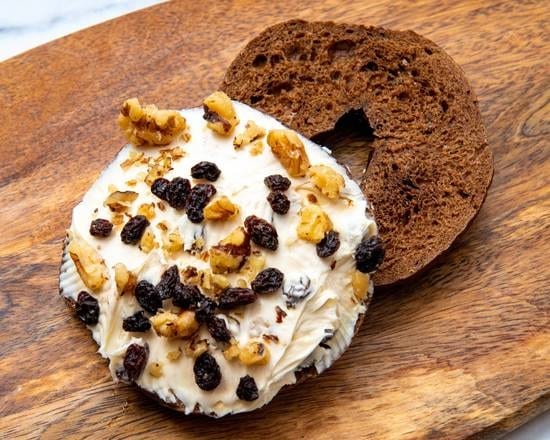 Walnut Raisin Cc on a Bagel.