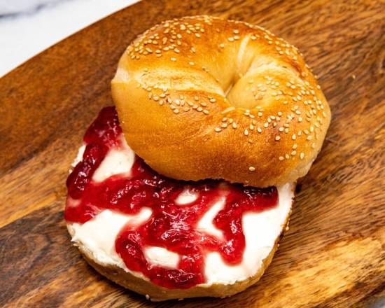 Cream Cheese and Jelly on a Bagel.