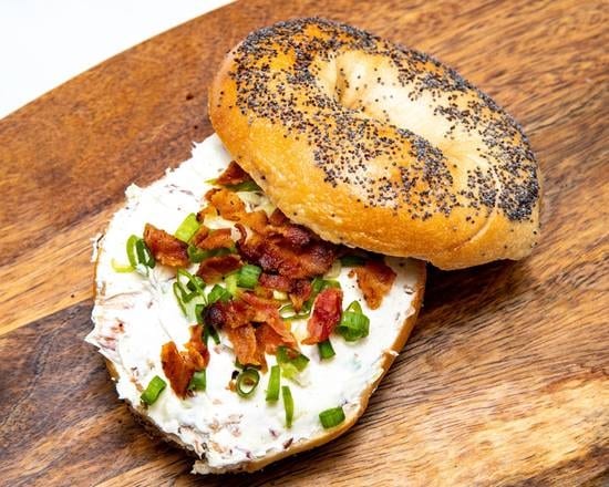 Bacon Scallion Cc on a Bagel.