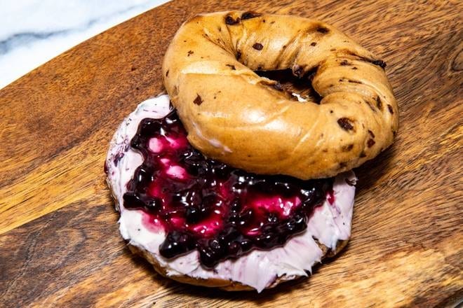 Blueberry Cc on a Bagel.