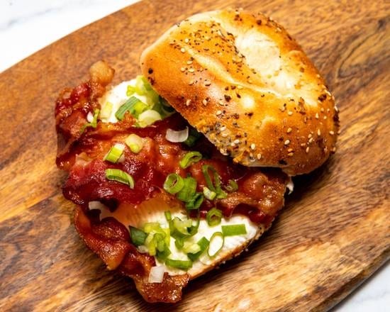 Flavored Cc with Bacon on a Bagel.