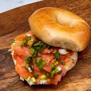 Sliced Lox with Flavored Cream Cheese on a Bagel