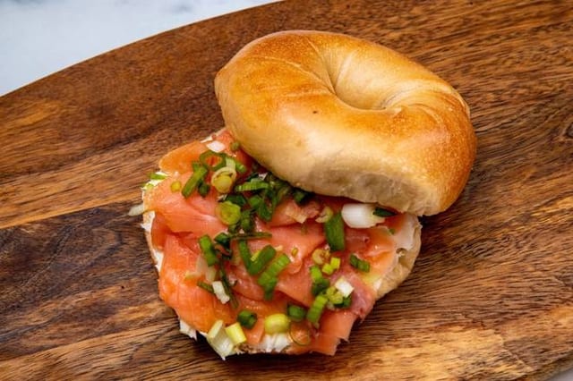 Sliced Lox with Flavored Cream Cheese on a Bagel